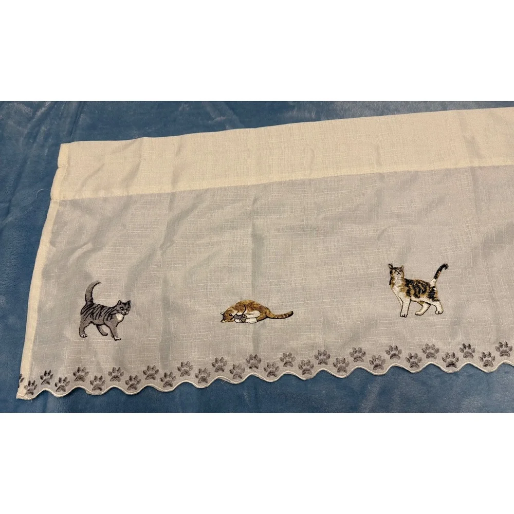 Unique Embroidered CATS window Valance Scalloped Paw Print Edges